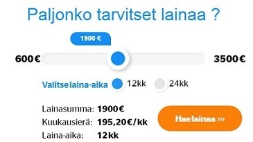 laina.fi lainalaskurin avulla näet kuukausierän määrän joten sinun ei tarvitse arvuutella paljonko kokonaiskulut ovat