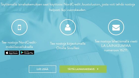 NordCredit Joustoluotto mahdollistaa rahanostot ympäri vuorokauden! Täytä hakemus ja tee lainanostoja aina kun tarvitset läpi vuorokauden.
