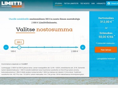 limiitti.fi pikavippi 24h luottotililtä vaikka pienissä osissa 50e välein reaaliaikanostona