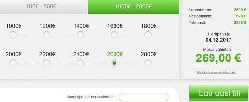 Tältä Ege lainahakemus näyttää ja uuden tilin luonti hoituu alle viidessä minuutissa.