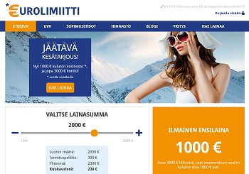 Eurolimiitti on kuin pikavippi mutta voit itse päättää nostojen määrän alkaen 10 eurosta ja saat nyt sen korottoman kuuluisan tonnin, mitä vain yksi toinen palvelu tällä hetkellä tarjoaa